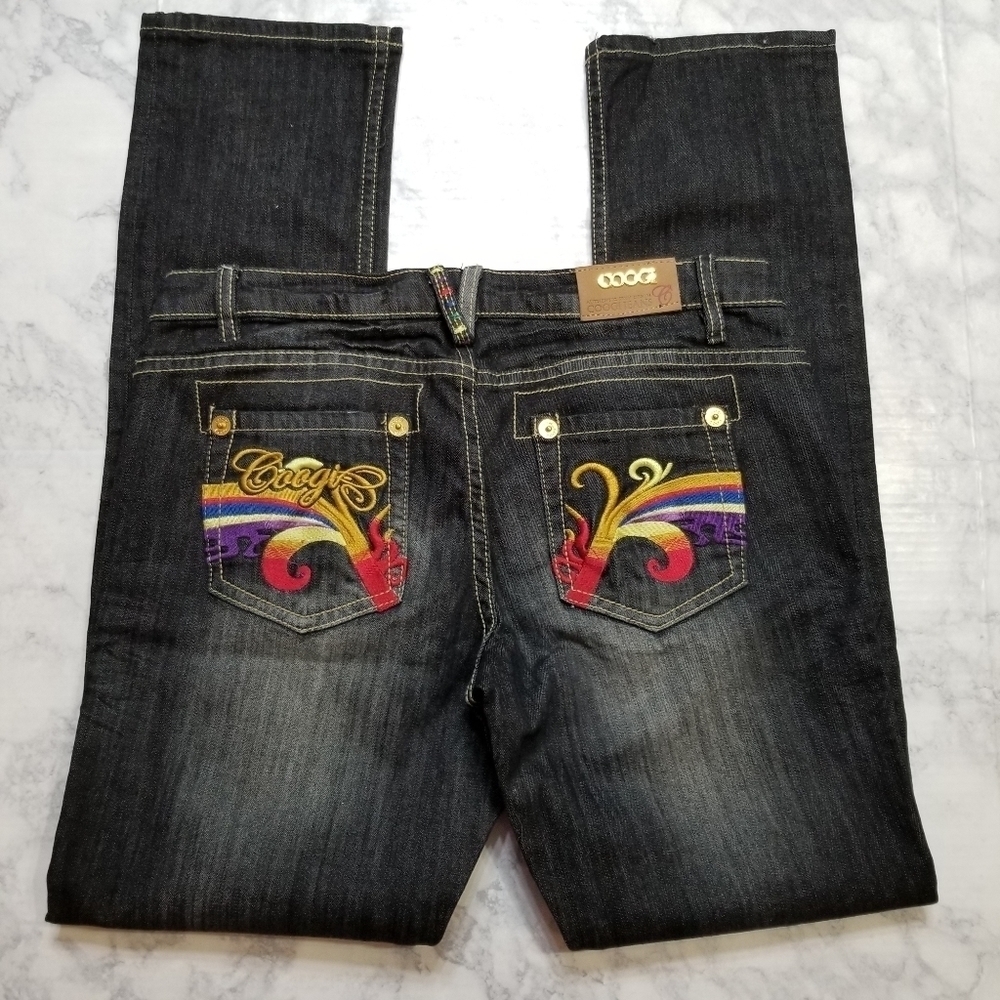 COOGI 9/10 Straight leg black jeans embroidered